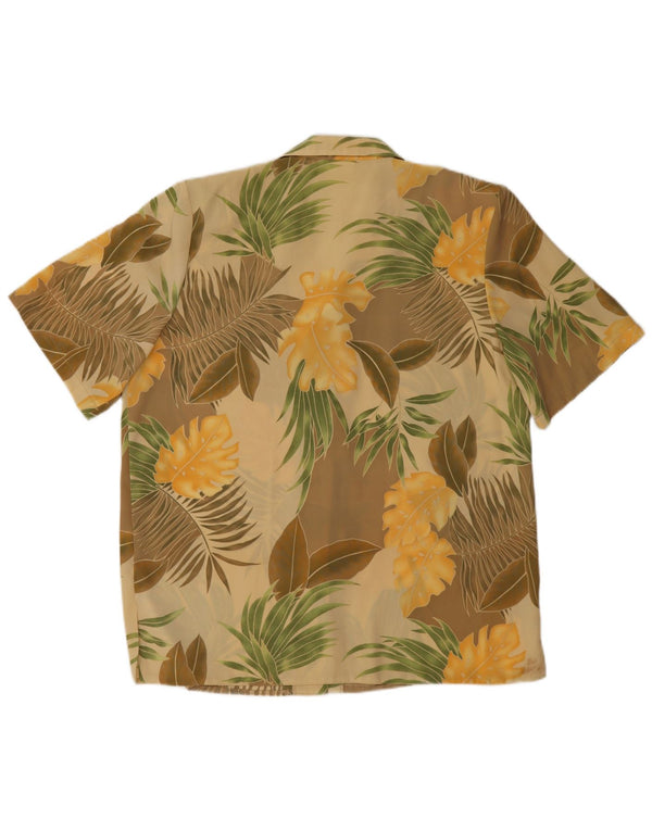 Cămașă vintage cu mânecă scurtă pentru femei UK 16, mare, bej, floral, poliester