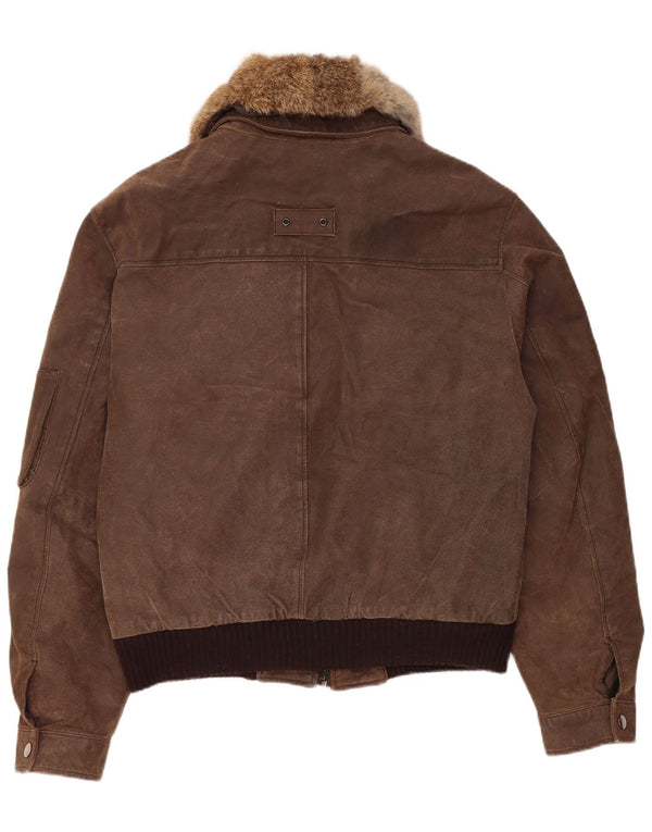 Geaca Bomber din piele intoarsa pentru barbati vintage EU 52 XL din piele maro