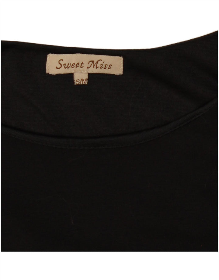 Rochie de bază pentru femei vintage cu mâneci 3/4 UK 10 Lână geometrică neagră mică