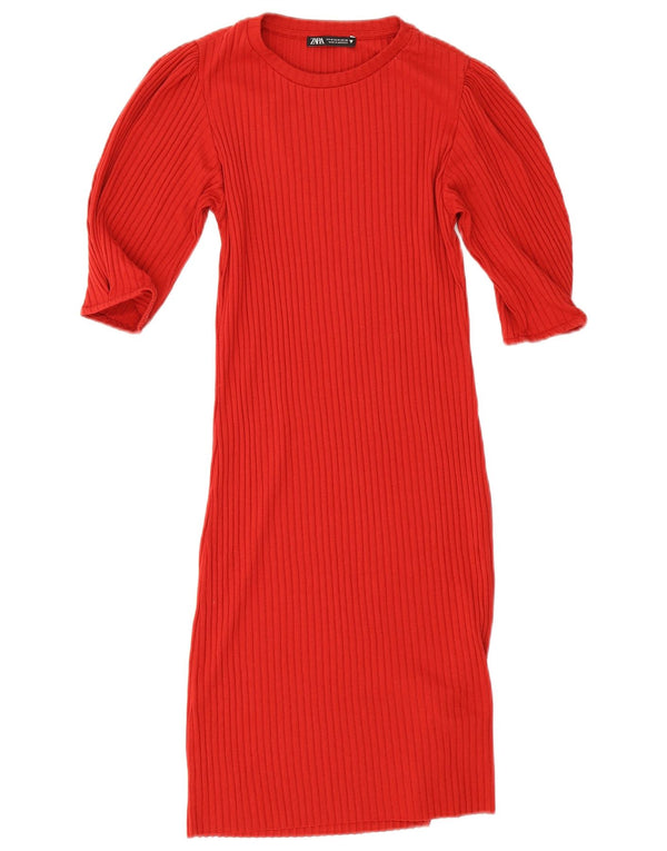 Zara Womens Knit Bodycon Dress UK 12 Medium Red