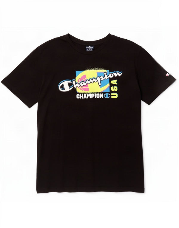 Tricou grafic Champion pentru bărbați Top mare din bumbac negru