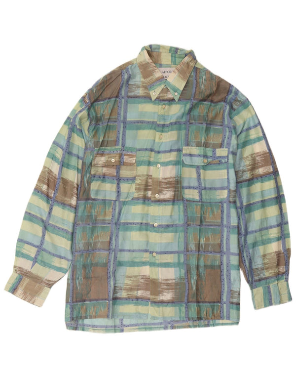 Cămașă Vintage pentru bărbați XL, mătase verde cu carouri