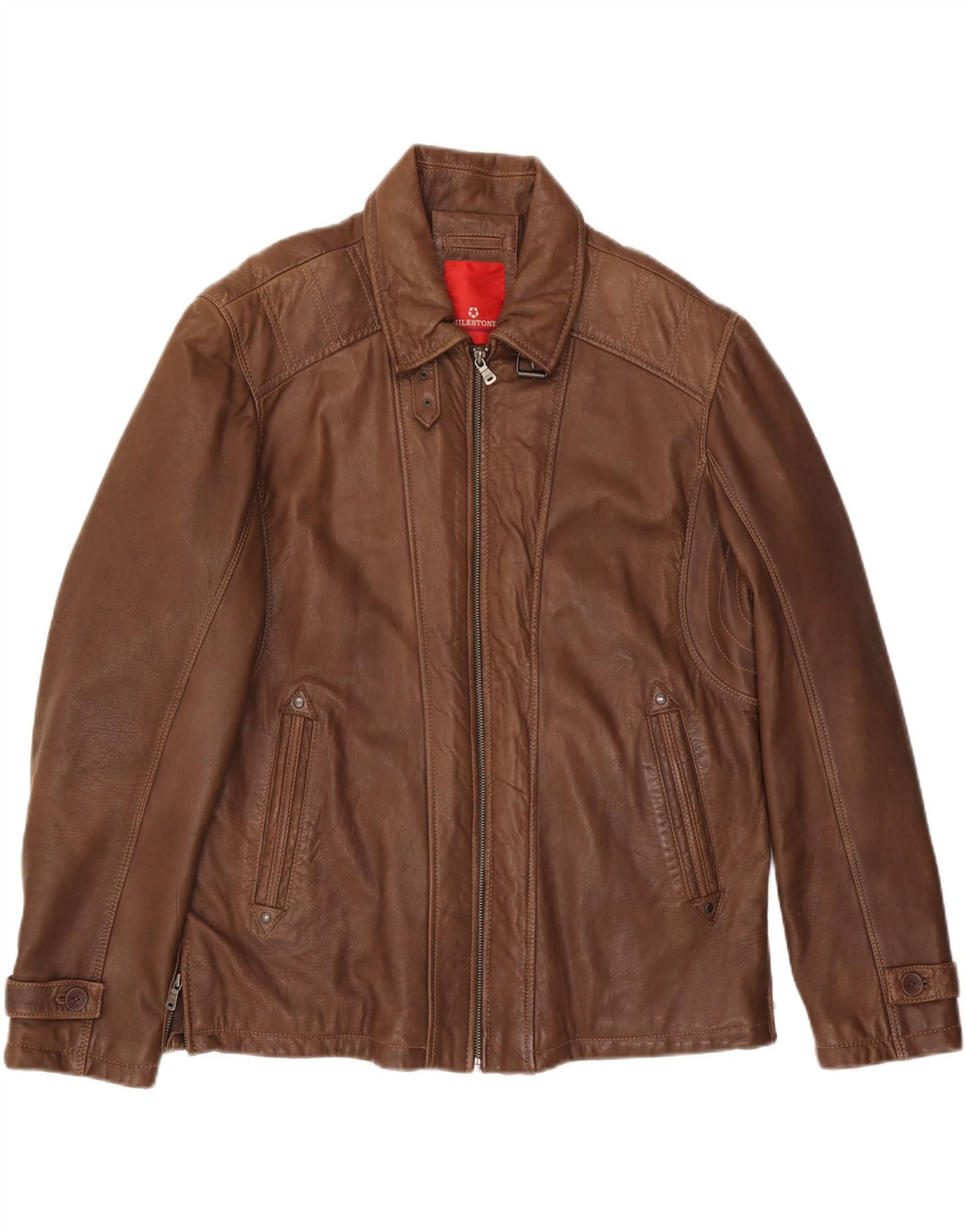Jachetă de piele pentru bărbați MILESTONE UK 40, mare, maro, din piele