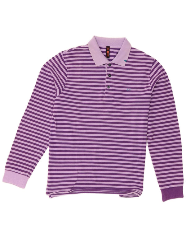Sun68 Mens Long Sleeve Regular Fit Polo Shirt Small Purple Striped Cotton