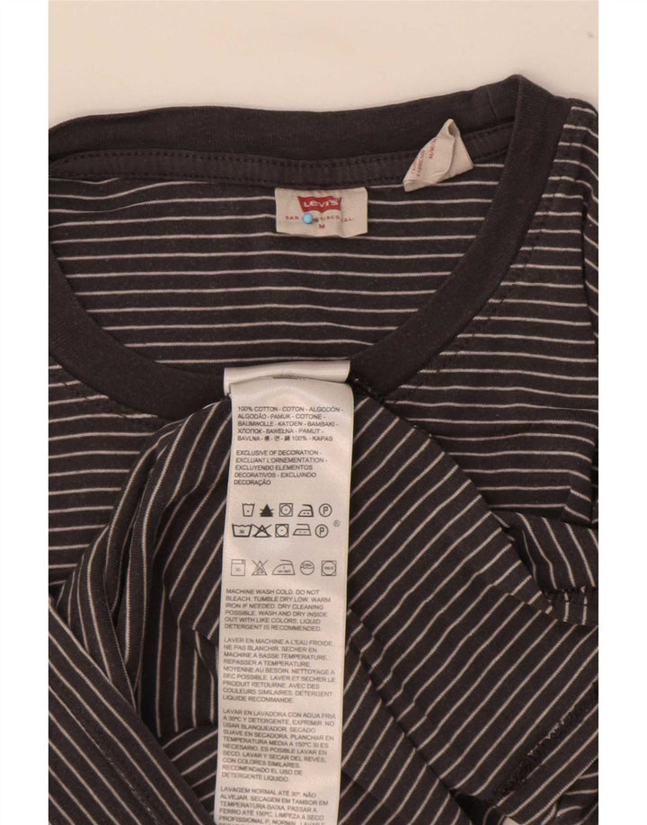 Levi's Top pentru femei cu mânecă lungă UK 12 Medium Black Striped Bumbac