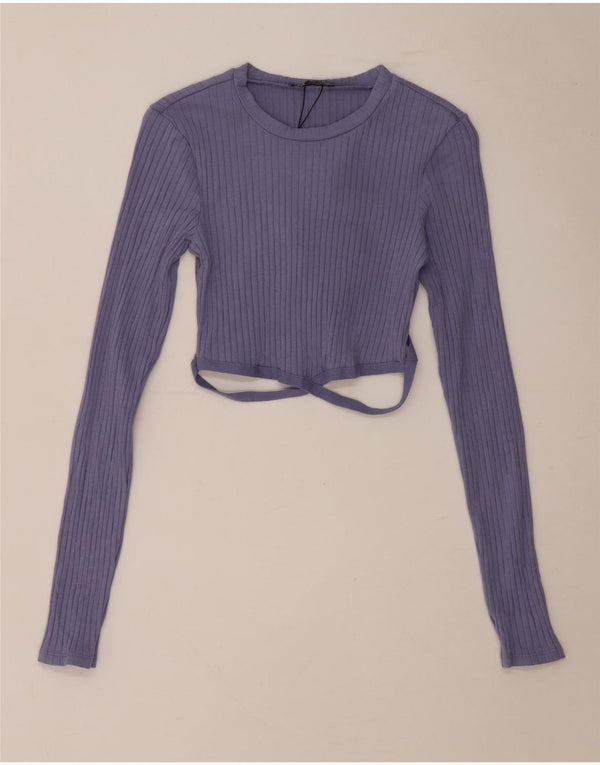 Crop Top pentru femei Zara cu mânecă lungă UK 10 mic, albastru, bumbac