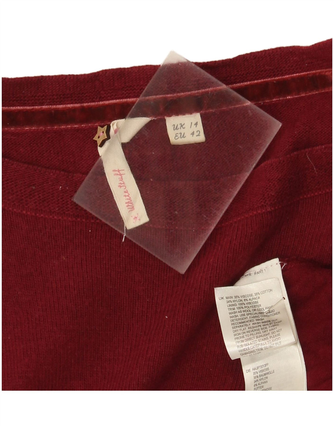 White Stuff Rochie Jumper Femei UK 14 Medium Burgundy Viscose