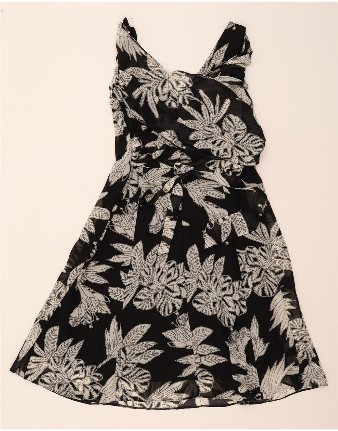 WALLIS Womens A-Line Dress UK 14 Medium  Black Floral Polyester Vintage Wallis and Second-Hand Wallis from Messina Hembry 