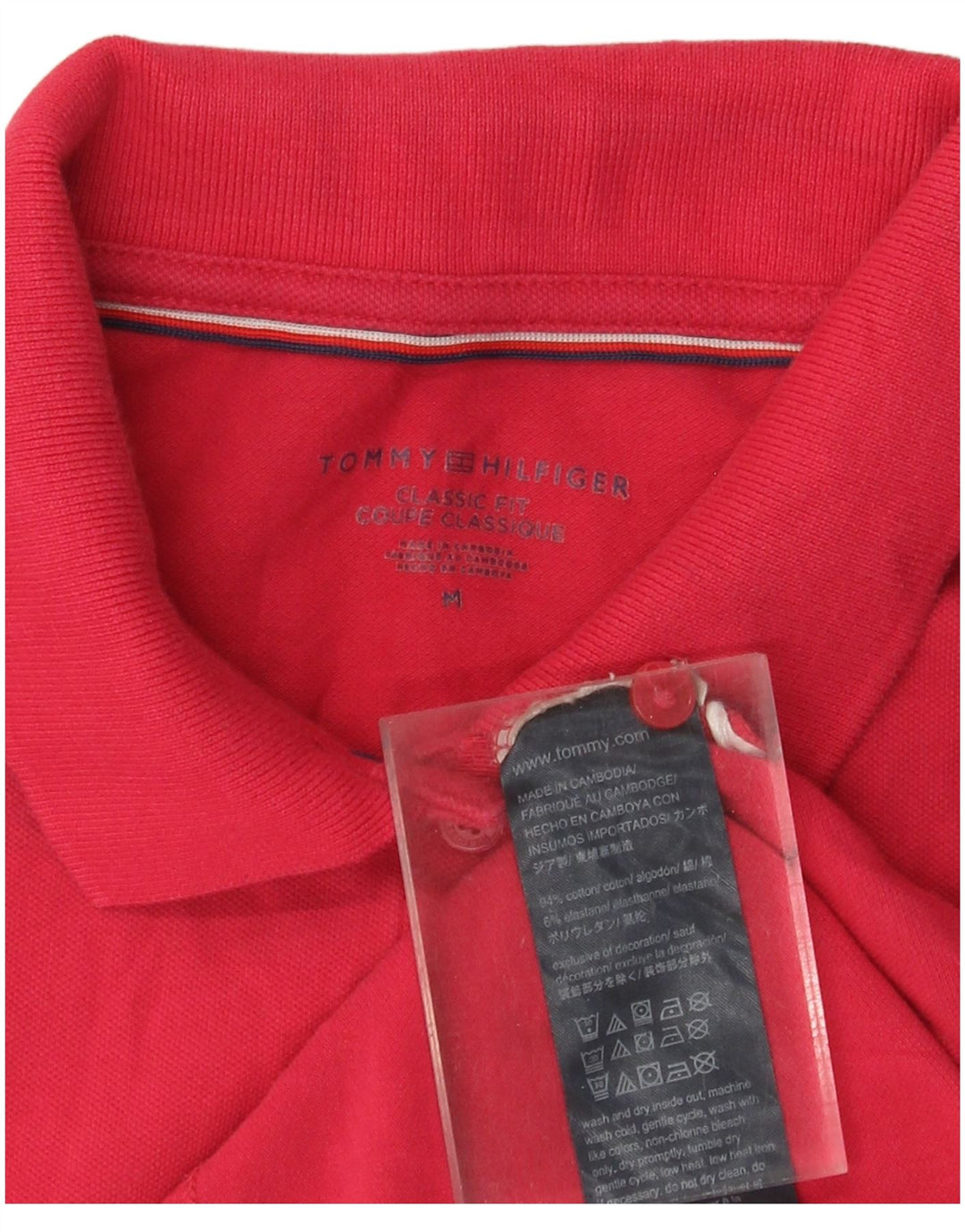 Tricou polo TOMMY HILFIGER pentru femei, cu tăiere clasică, UK 12, bumbac roșu mediu