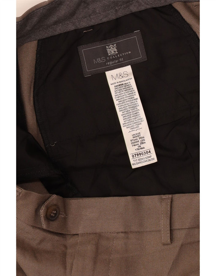 Pantaloni de costum pentru bărbați Marks & Spencer, cu ajustare normală, L38 L29, poliester bej