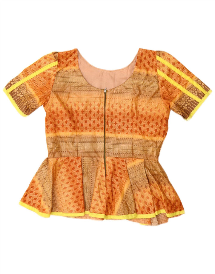 Bluză Vintage pentru femei UK 12 Medium Orange Geometric