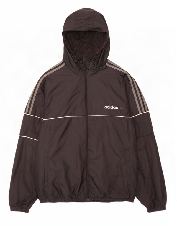 Jachetă de ploaie cu glugă grafică Adidas pentru bărbați UK 42 XL poliester negru
