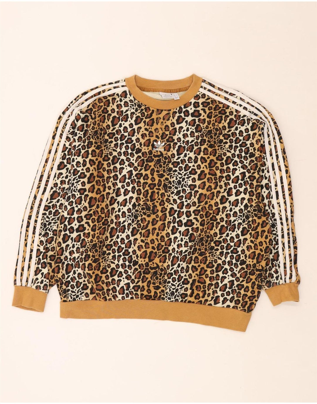 Pulover supradimensionat pentru femei ADIDAS UK 8 mic bej cu imprimeu animal