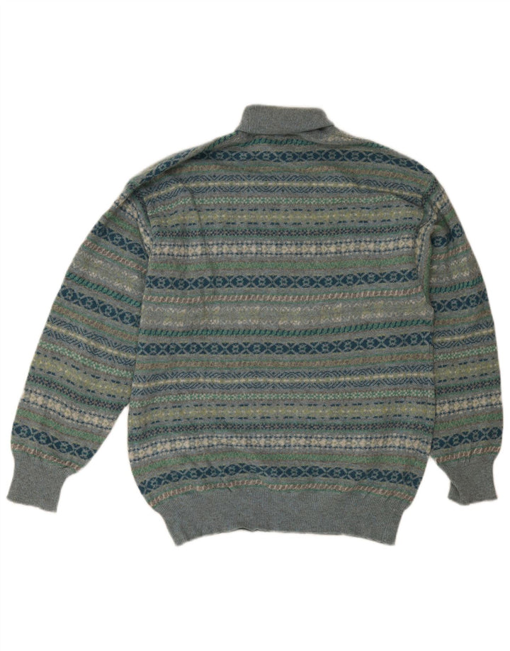 Malagrida Pulover cu gât rulat pentru bărbați, lână Fair Isle, medie, multicoloră