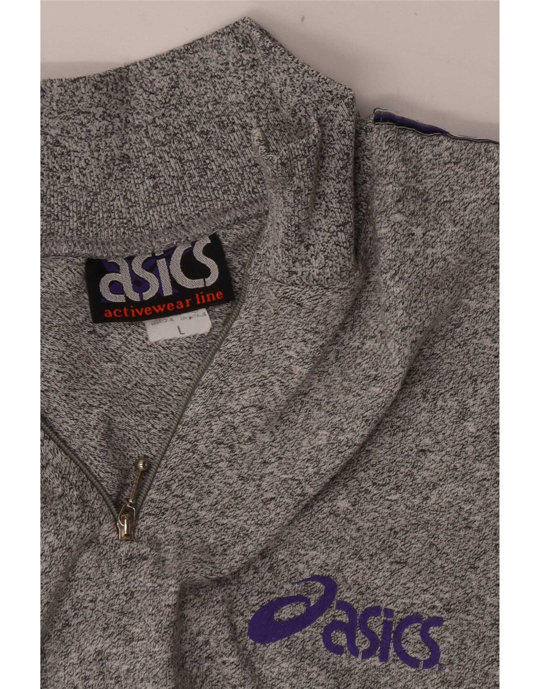 Pulover Asics pentru bărbați, cu grafic, cu fermoar, cu gât, din bumbac mare, cu pete gri