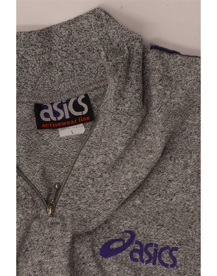 Pulover Asics pentru bărbați, cu grafic, cu fermoar, cu gât, din bumbac mare, cu pete gri