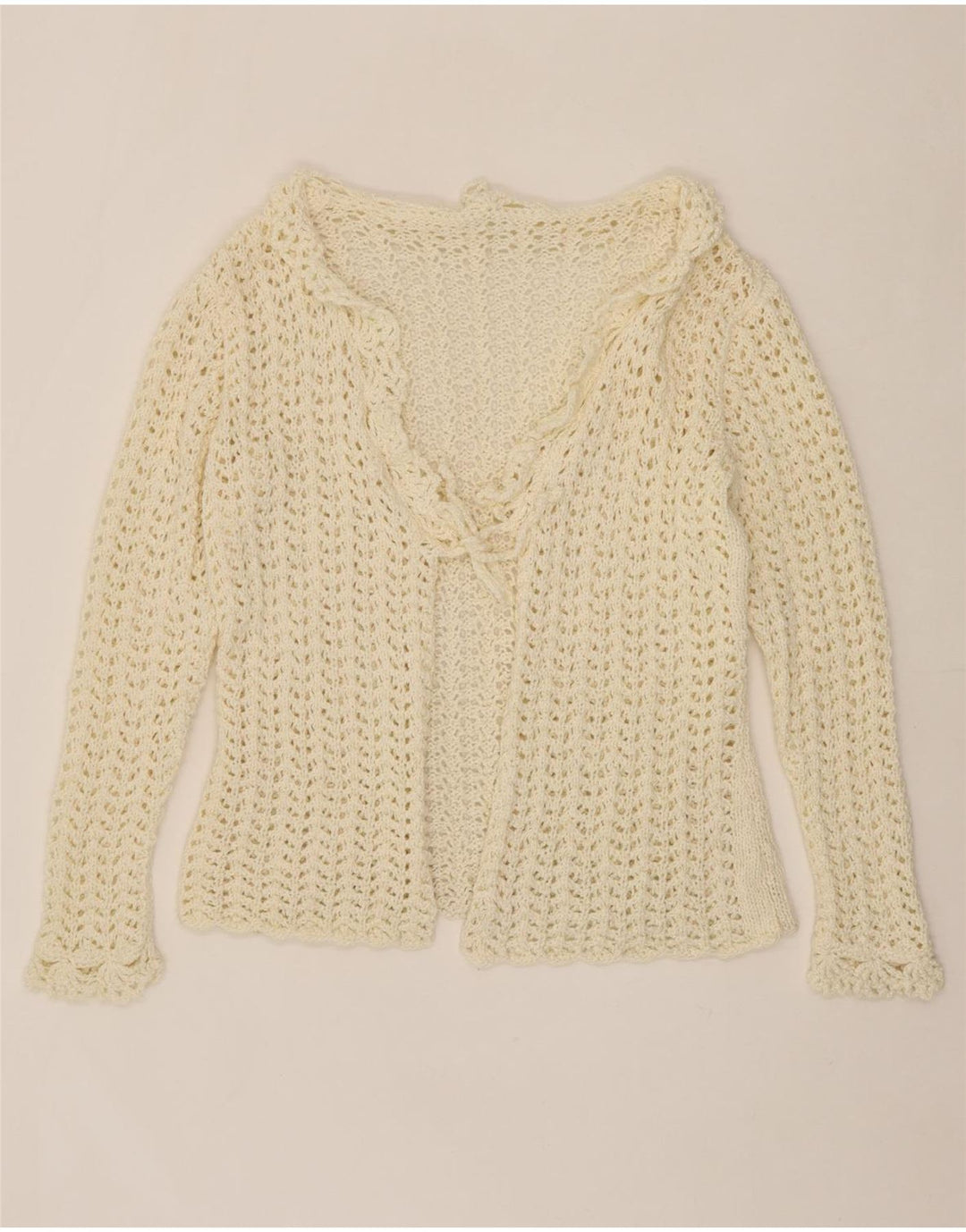 VINTAGE Womens Crochet Cardigan Sweater UK 14 Medium Off White Vintage Vintage and Second-Hand Vintage from Messina Hembry 