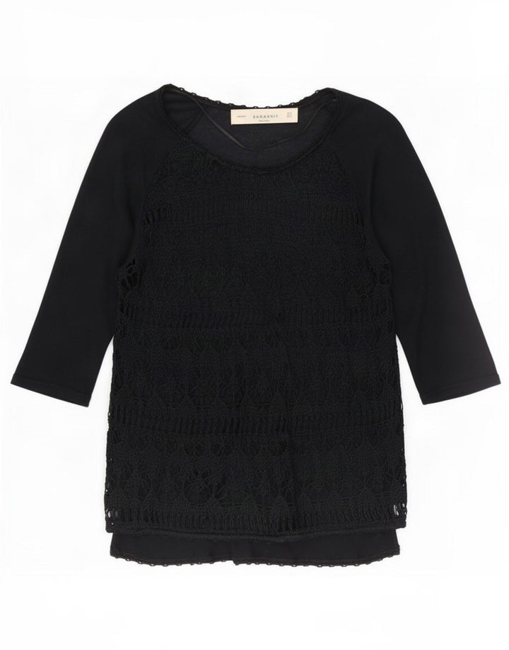 Top cu mâneci 3/4 pentru femei Zara UK 12 Medium Negru