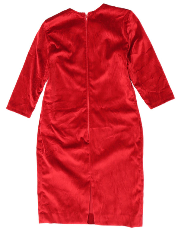 Rochie din velur cu mâneci 3/4 pentru femei vintage UK 12 roșu mediu