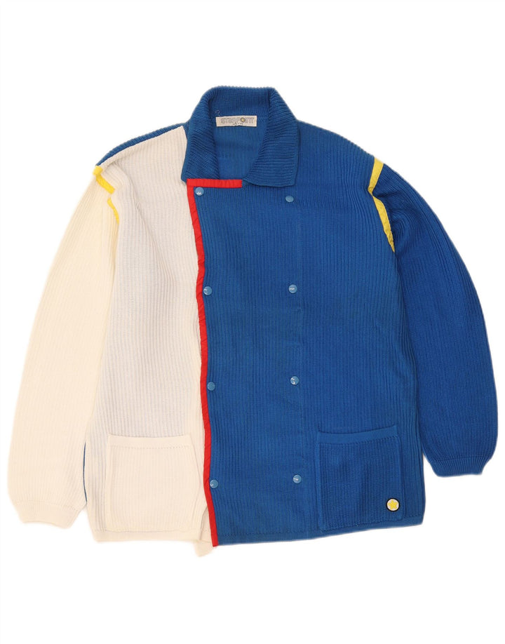 Pulover Cardigan Vintage pentru bărbați, mare, albastru, color block, bumbac