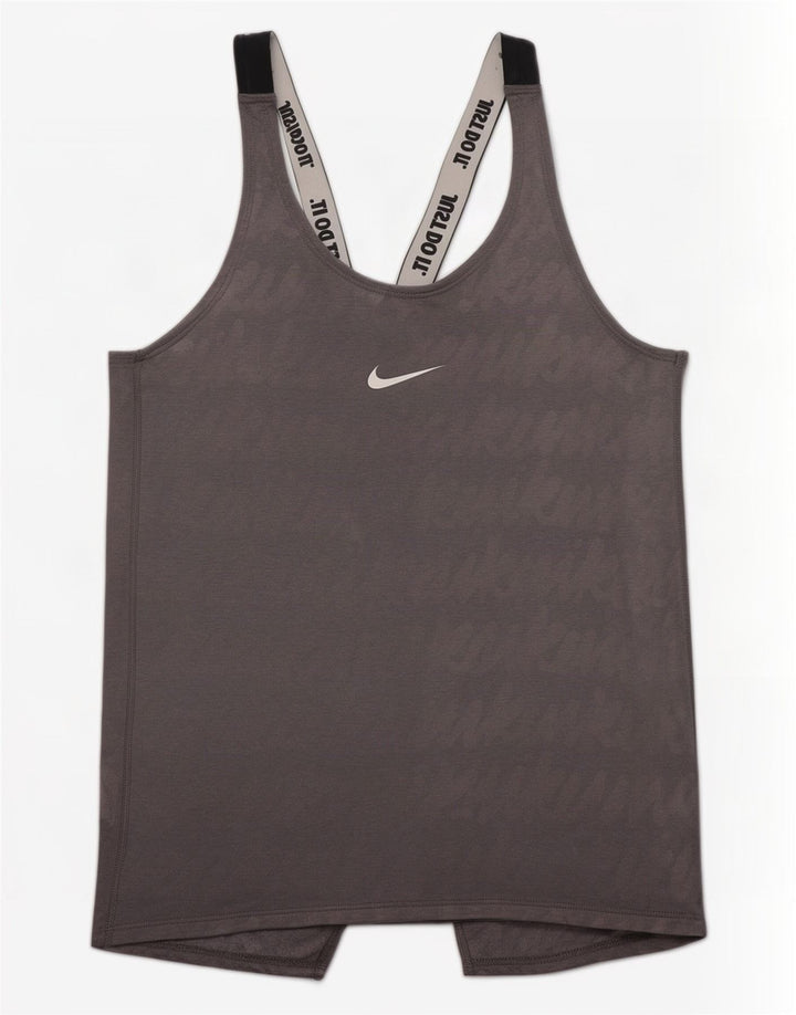 Top cu vestă grafică Nike Dri Fit pentru femei UK 8 Small, gri, poliester color bloc