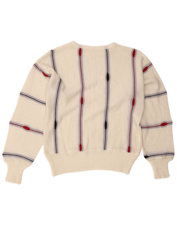 Pulover vintage pentru femei cu gât de barcă UK 14 Medium White Dunge