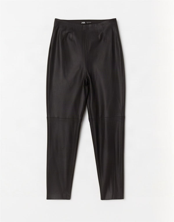 Pantaloni subțiri din piele artificială pentru femei Zara L30 L27 Poliuretan negru
