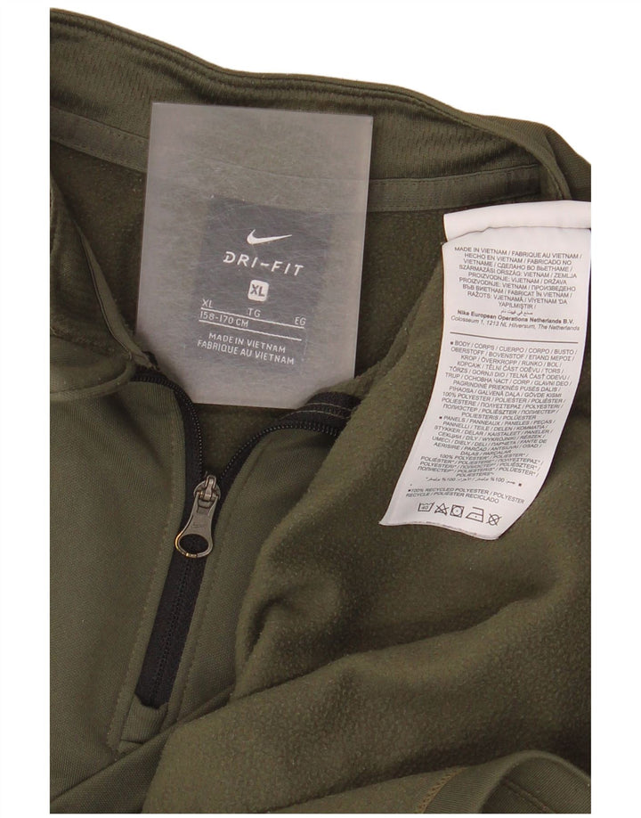 Top de trening Nike pentru băieți, cu fermoar și gât, 13-14 ani, XL, kaki, color block