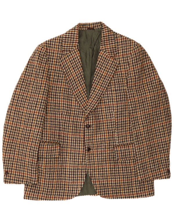Harris Tweed Mens 2 Button Blazer Jacket UK 40 Large Brown Houndstooth