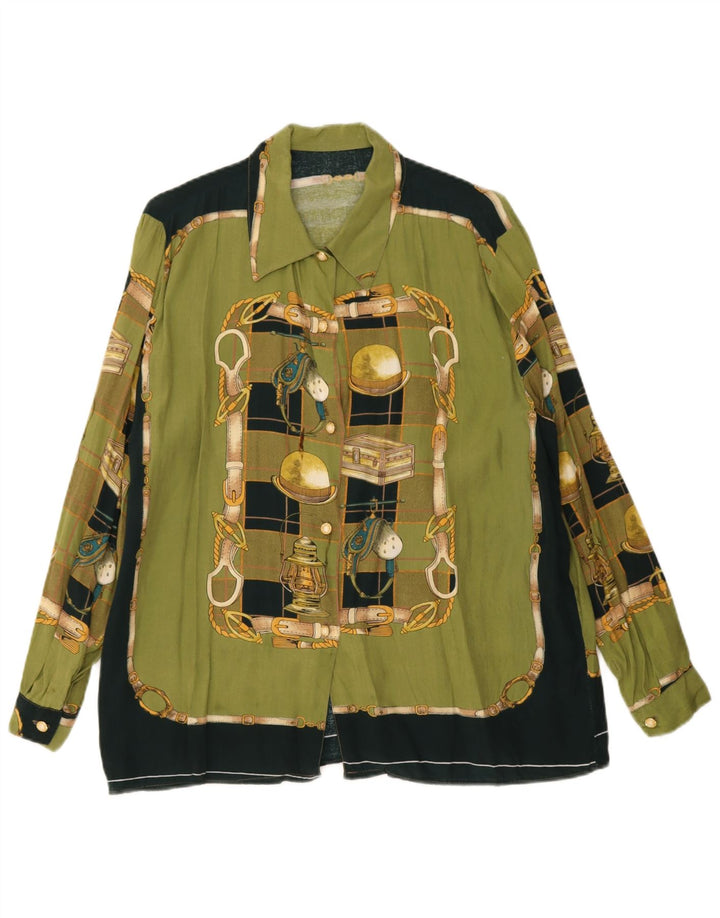 Cămașă vintage cu model abstract pentru femei UK 18 XL verde
