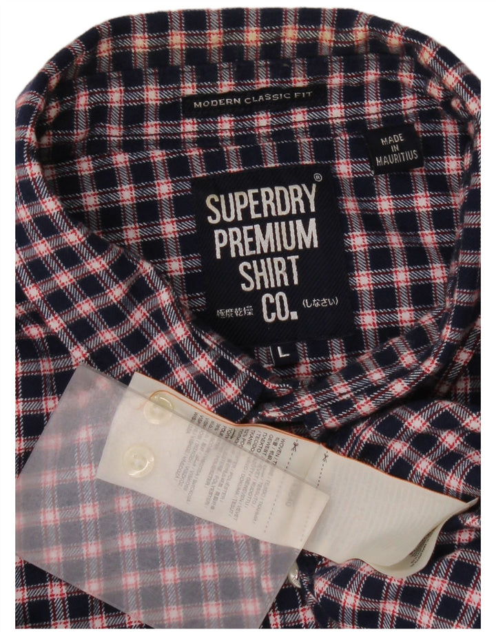 Cămașă de flanel Superdry pentru bărbați, cu tăiere clasică, din poliester cu carouri mari bleumarin