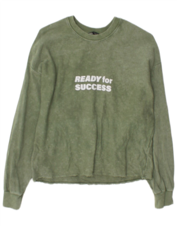 Pulover cu grafic pentru femei Zara UK 14 Bumbac verde mediu