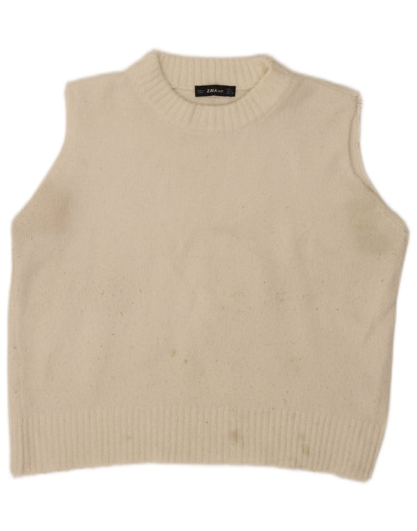 Zara femei Crop Vest Tank Top UK 16 Large Off White