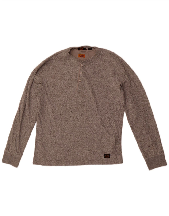 Top pentru bărbați Superdry cu mânecă lungă, gri mediu, bumbac cu pete