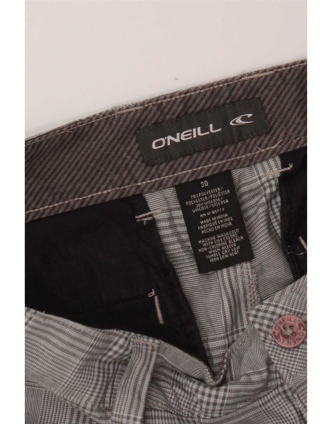 Pantaloni scurți chino pentru femei O'Neill W30, poliester cu carouri, gri mediu