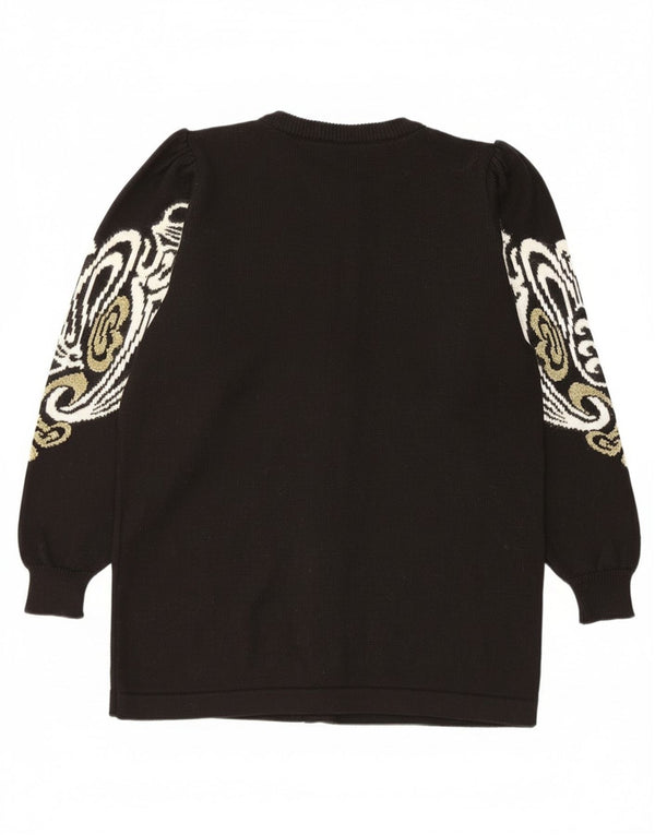 Pulover Cardigan Vintage pentru Damă EU 38/40 Medium Negru Paisley Acrilic