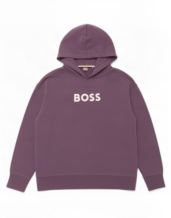 Hugo Boss Pulover cu glugă cu grafic pentru femei UK 16, mare, mov, bumbac