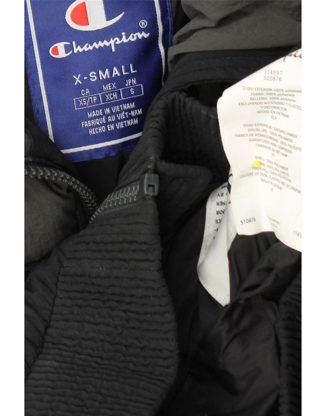 CHAMPION Jachetă căptușită cu grafică, cu formă lentă, pentru femei, UK 6 XS, negru, bloc de culoare