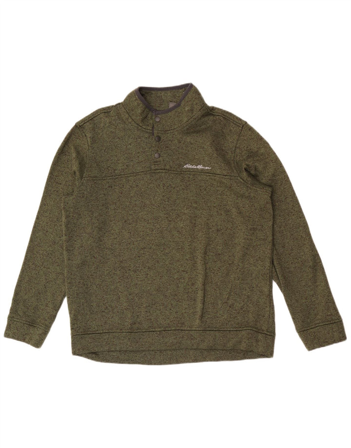 Hanorac pentru bărbați cu gât cu nasturi Eddie Bauer Pulover mare kaki cu pete