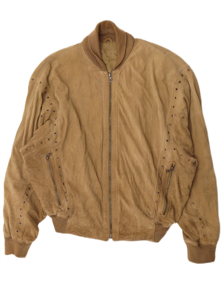 Gianni Versace Jachetă Bomber de piele întoarsă pentru femei UK 38 Medium Bej