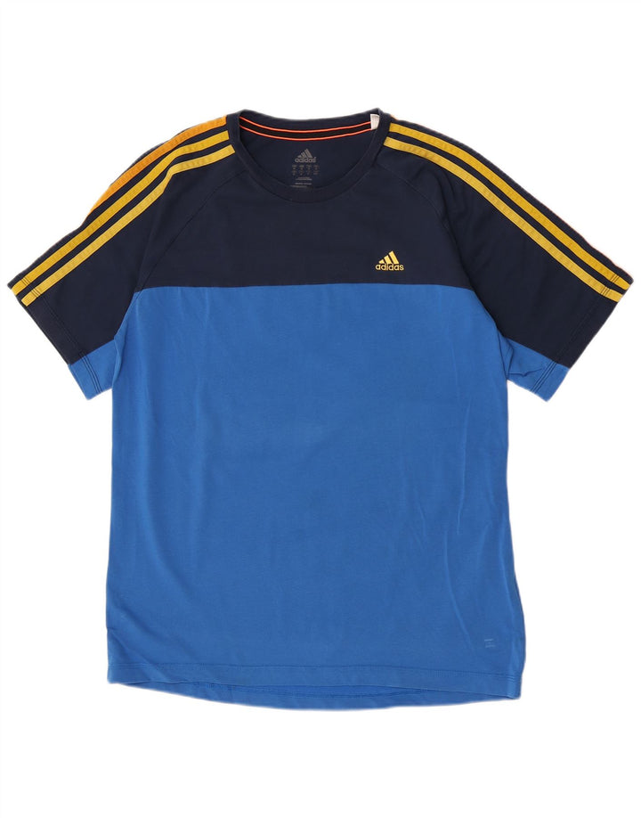 Tricou obișnuit cu mânecă scurtă Adidas pentru bărbați Top mediu albastru din bumbac color bloc