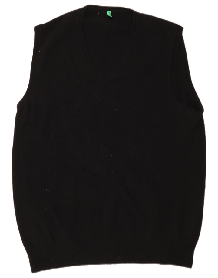 Benetton Mens Slim Fit Vest Tank Top XL Lână neagră
