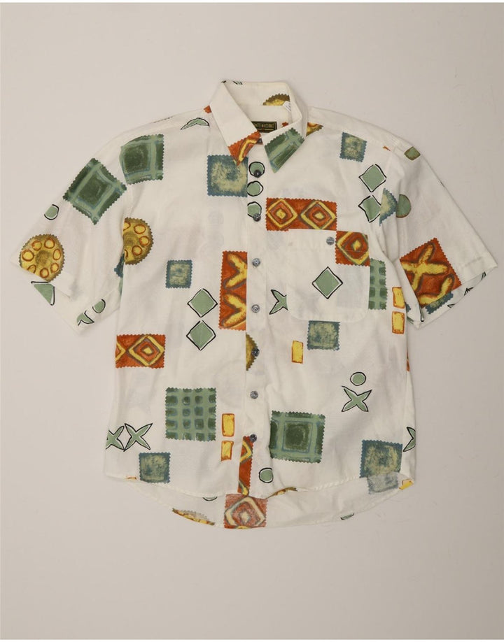 CONTE MASSIMO Mens Short Sleeve Shirt Medium White Patchwork Cotton Vintage Conte Massimo and Second-Hand Conte Massimo from Messina Hembry 