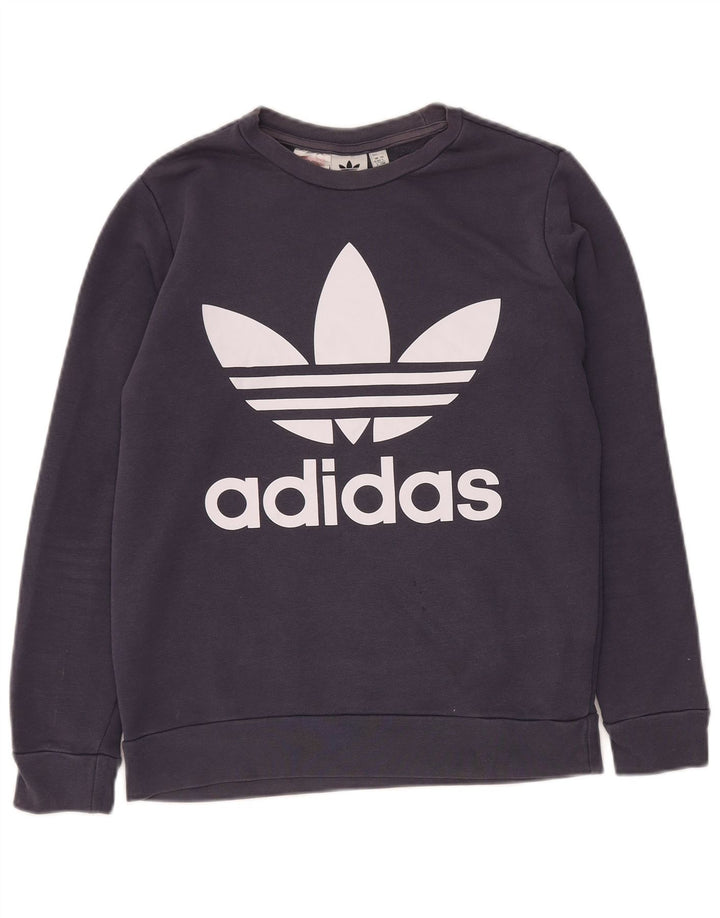 Pulover cu grafic ADIDAS pentru băieți 13-14 ani, bumbac, albastru bleumarin