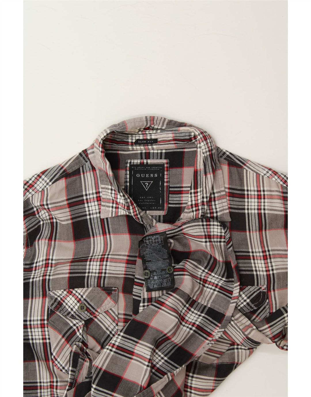 GUESS Mens Slim Fit Shirt Size 40 Medium Grey Check Cotton Vintage Guess and Second-Hand Guess from Messina Hembry 