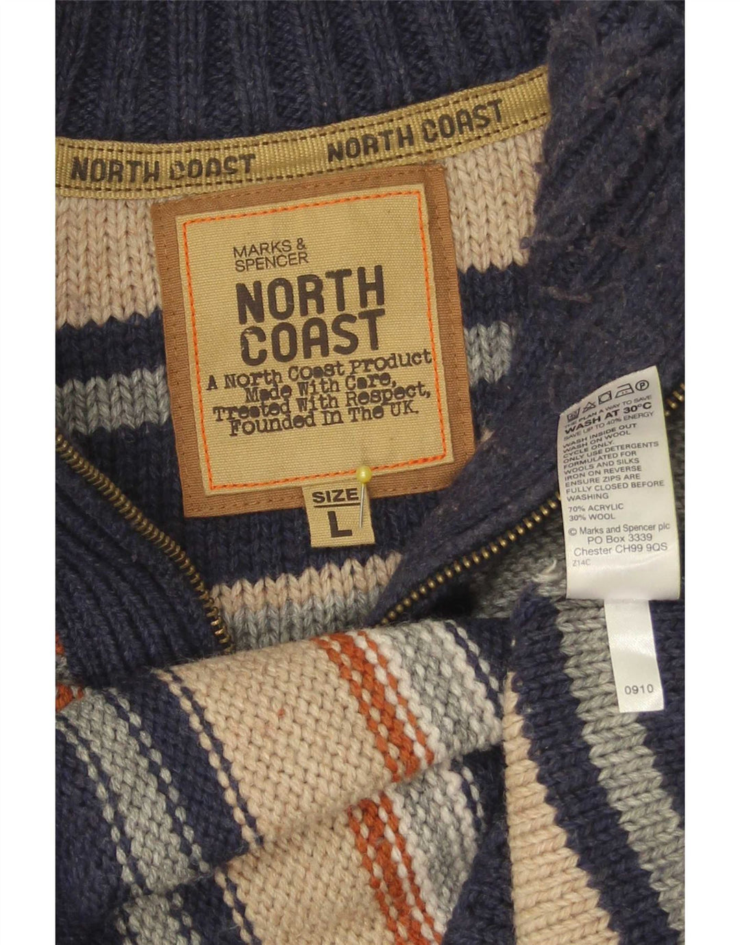 Pulover pentru bărbați Marks & Spencer North Coast, cu fermoar, cu gât, mare, bleumarin
