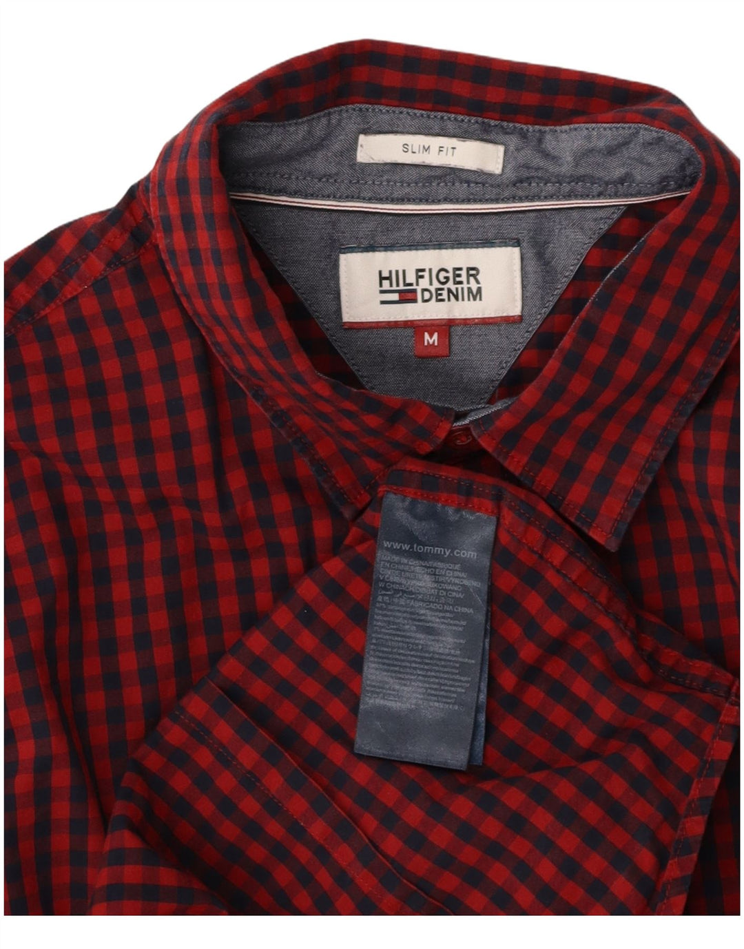 TOMMY HILFIGER Mens Slim Fit Shirt Medium Red Gingham Cotton