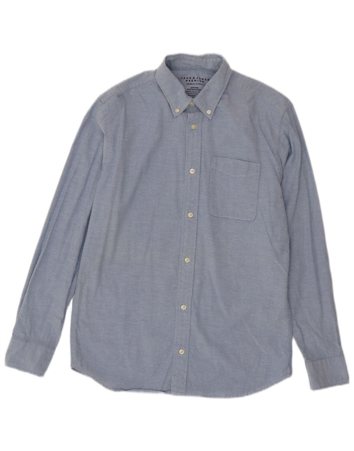 Cămașă Jack & Jones pentru bărbați, bumbac albastru mediu