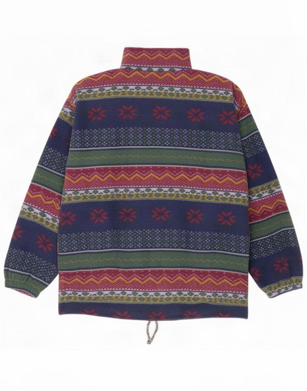 Vintage Mens Fleece Jacket UK 40 Large Multicoloured Striped Polyester