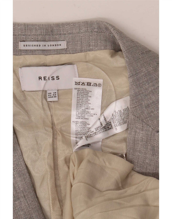 Sacou blazer pentru femei Reiss cu 1 nasture UK 14 Lână mare gri